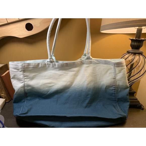 Athleta Tote Bag Gym‎ Blue Ombre Large Canvas Shopping Bag 18x13 Travel Open - Picture 3 of 12